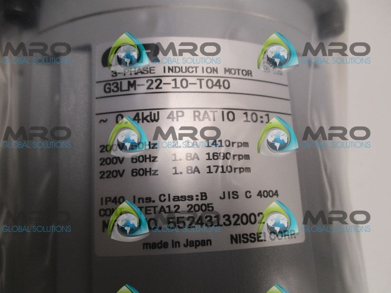 GTR G3LM-22-10-T040 3-PHASE INDUCTION MOTOR 200/220V RATIO: 10: 1  NSMP