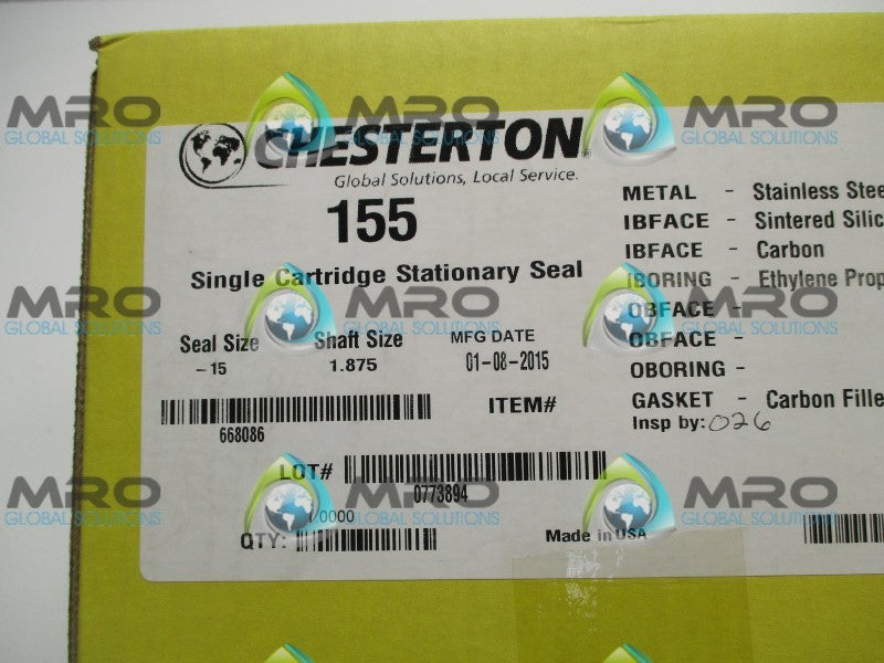 CHESTERTON 155 SINGLE CARTRIDGE STATIONARY SEAL * FACTORY SEALED *