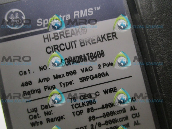 GENERAL ELECTRIC SPRECTRA RMS SGHA26AT0400 CIRCUIT BREAKER 400A  NSMP