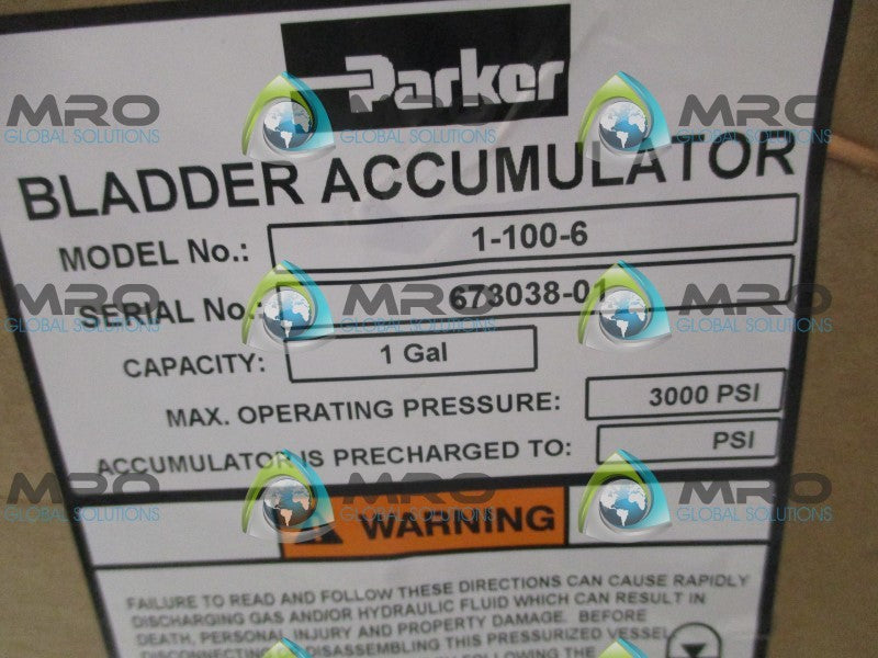 PARKER 1-100-6 BLADDER ACCUMULATOR 1/GALLON * FACTORY SEALED *