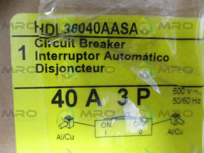 SQUARE D POWERPACT HDL36040AASA CIRCUIT BREAKER 40A  NSMP