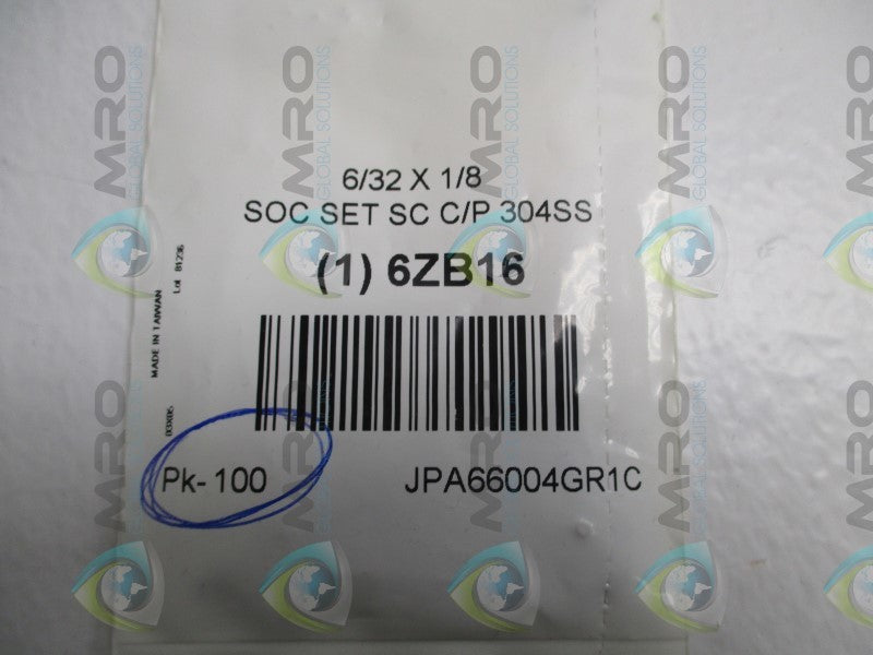 INDUSTRIAL MRO 6ZB16 SOCKET SET 6/32x1/8 (PKG. OF 100) * NEW IN FACTORY BAG *