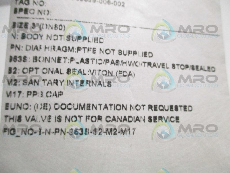 ITT 3-N-PN-963S-S2-M2-M17 HAND OPERATED VALVE  NSMP