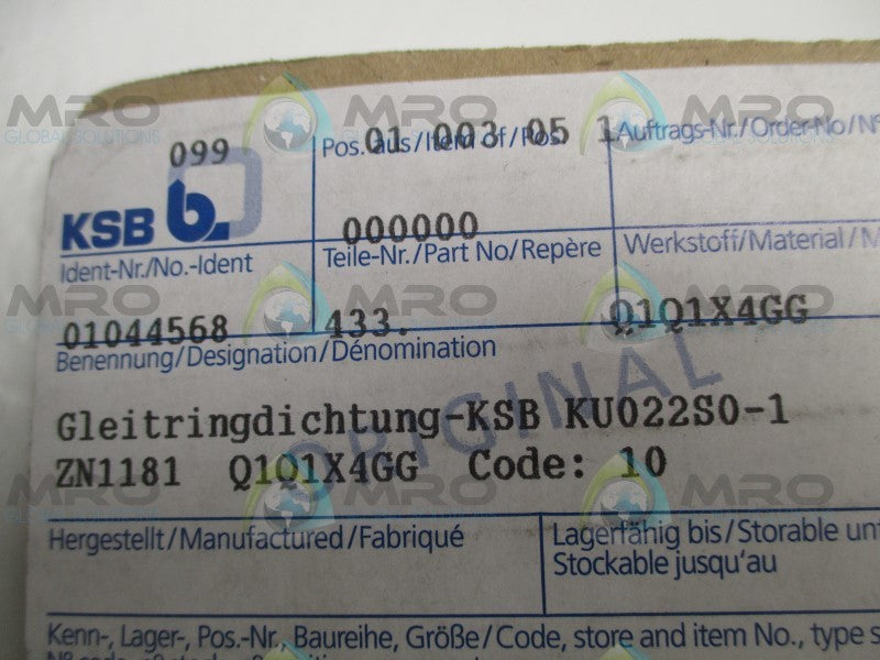 KSB 01044568 MECHANICAL SEAL * NEW IN ORIGINAL PACKAGE *