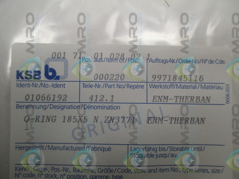 KSB 01066192 O-RING (AS PICTURED) * NEW IN FACTORY BAG *