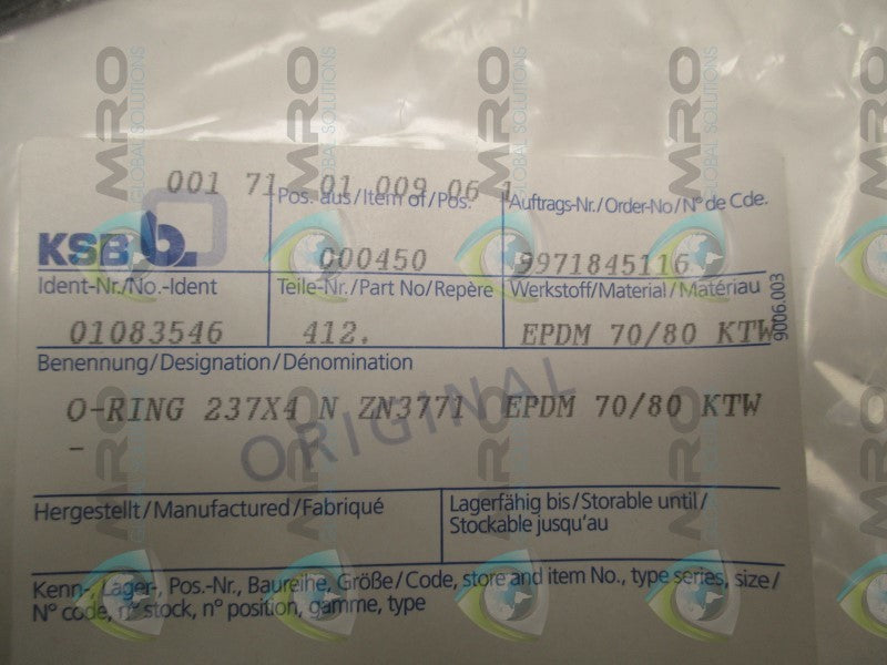 KSB 01083546 O-RING * NEW IN FACTORY BAG *