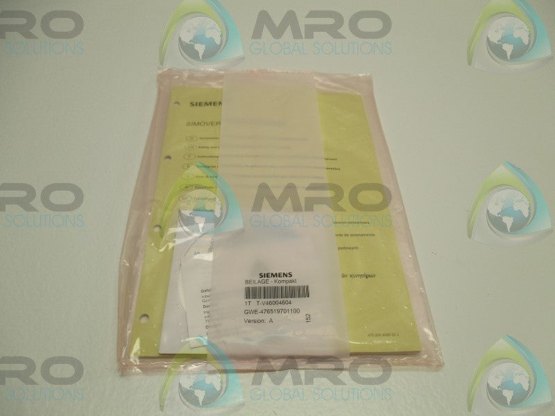 SIEMENS GWE-476519701100 T-V46004604 INSTRUCTIONS * NEW IN FACTORY BAG *