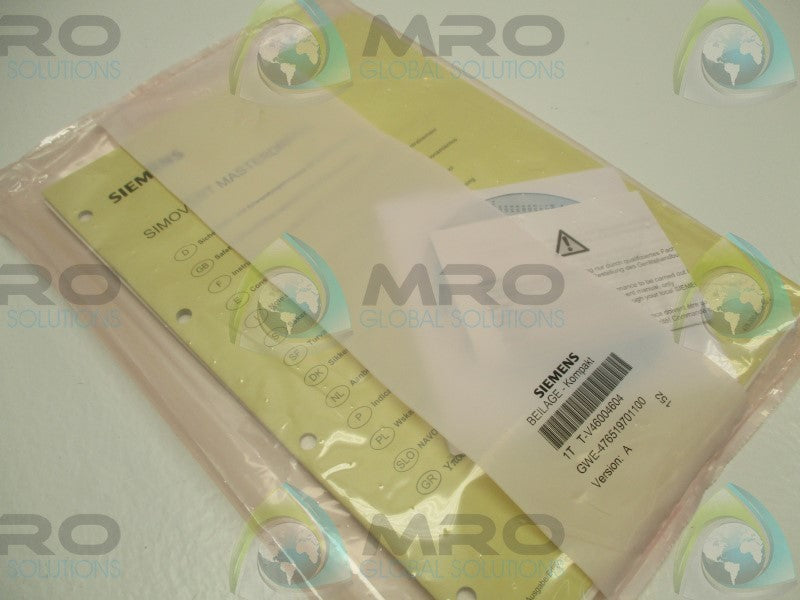 SIEMENS GWE-476519701100 T-V46004604 INSTRUCTIONS * NEW IN FACTORY BAG *