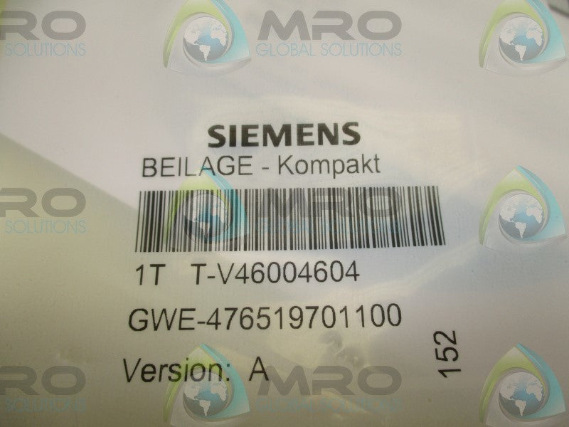 SIEMENS GWE-476519701100 T-V46004604 INSTRUCTIONS * NEW IN FACTORY BAG *