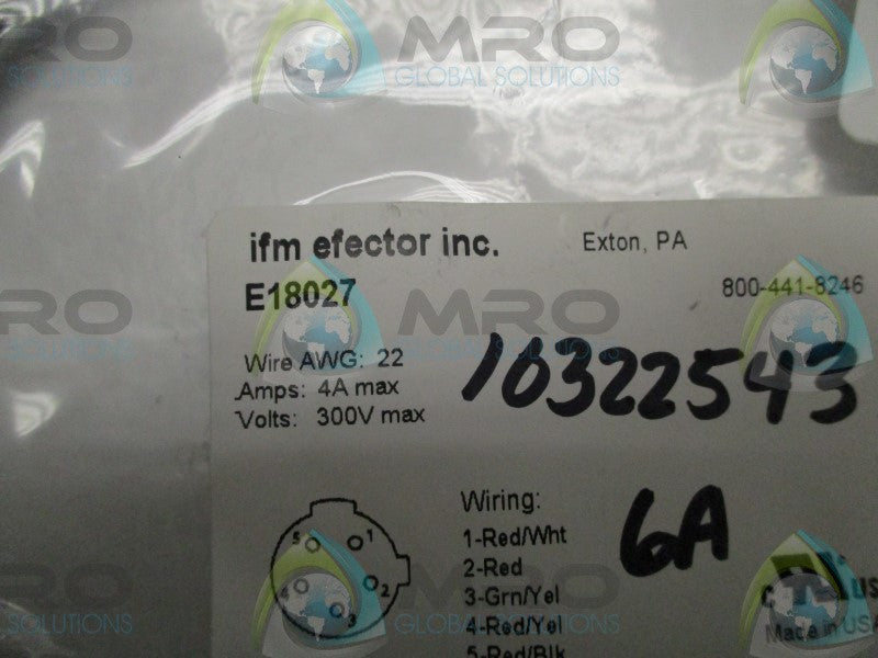 IFM EFECTOR E18027 CORDSET CABLE * NEW IN ORIGINAL PACKAGE *
