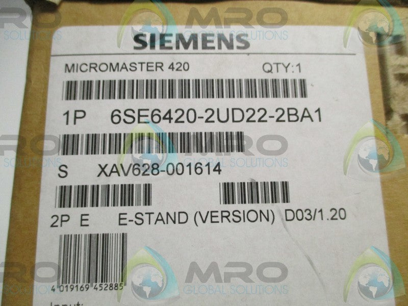 SIEMENS MICROMASTER 420 6SE6420-2UD22-2BA1 INVERTER * FACTORY SEALED *