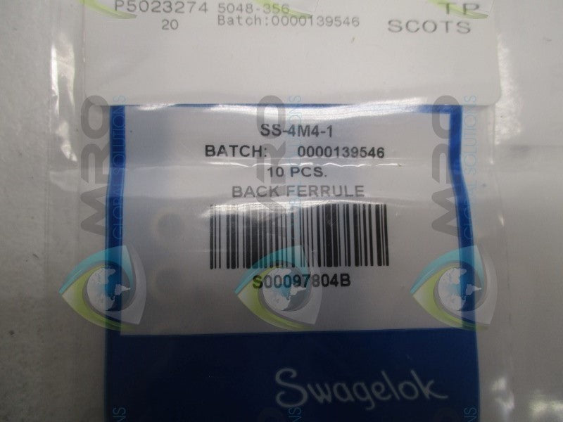 SWAGELOK SS-4M4-1 BACK FERRULE (PKG. OF 10)  NSMP