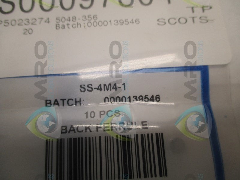 SWAGELOK SS-4M4-1 BACK FERRULE (PKG. OF 10)  NSMP