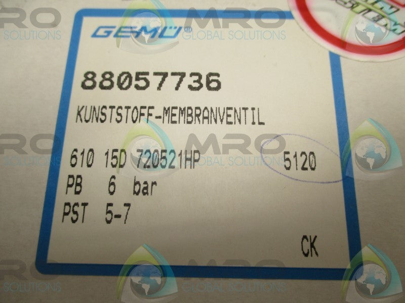GEMU 61015D720521HP 88057736 DIAPHRAGM VALVE  NSMP