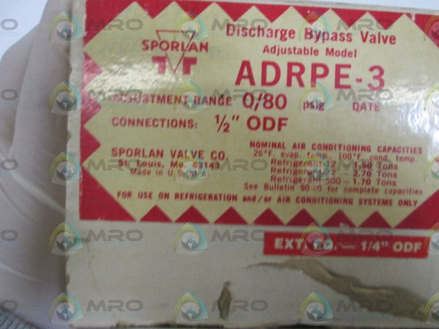 SPORLAN DISCHARGE BYPASS VALVE ADRPE-3 *NEW IN BOX*