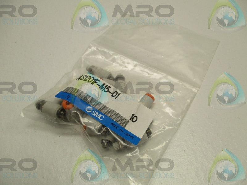 SMC AS1201F-M5-01 FLOW CONTROL FITTING (PKG. OF 10) * NEW IN FACTORY BAG *