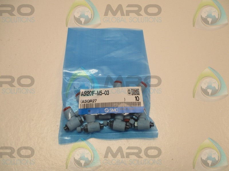 SMC AS1201F-M5-03 FLOW CONTROL FITTING (PKG. OF 10) * NEW IN FACTORY BAG *