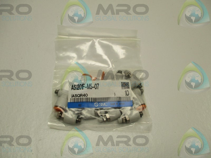 SMC AS1201F-M5-07 FLOW CONTROL FITTING (PKG. OF 10) * NEW IN FACTORY BAG *