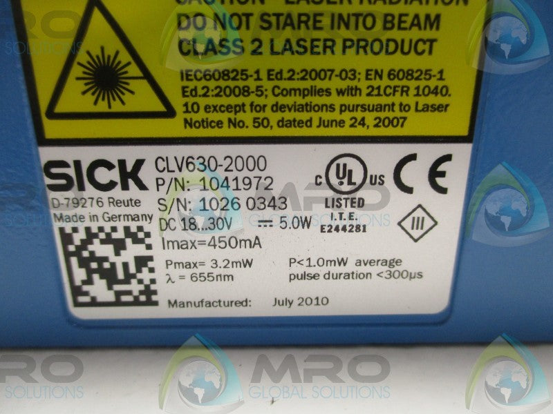 SICK CLV630-2000 RIGHT ANGLE LINE SCANNER  UNMP