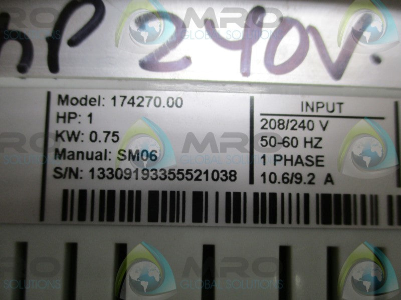 LEESON SPEEDMASTER 174270.00 ADJUSTABLE SPEED AC MOTOR CONTROL * USED *