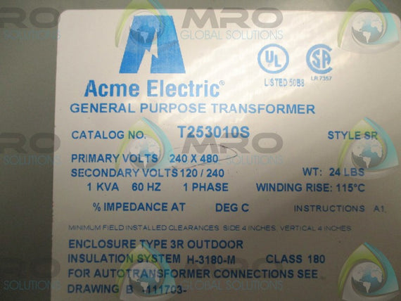 ACME T253010S GENERAL PURPOSE TRANSFORMER * NEW NO BOX *