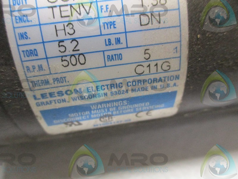 LEESON M1115022.00 PERMANENT MAGNET D.C. GEARMOTOR RPM: 500 * USED *