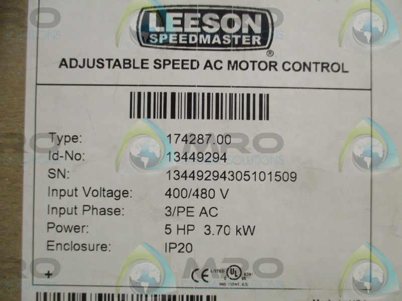 LEESON SPEEDMASTER 174287.00 ADJUSTABLE SPEED AC MOTOR CONTROL * NEW IN BOX *