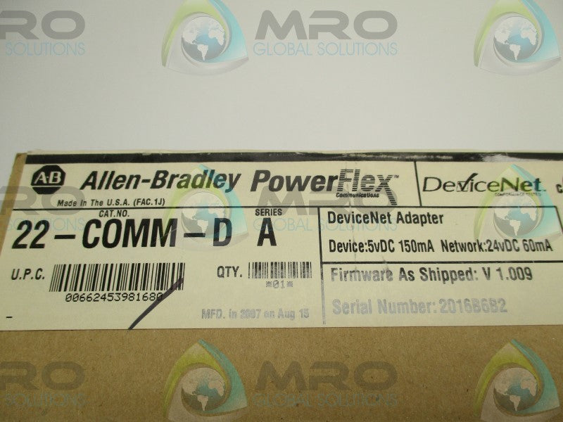 ALLEN BRADLEY POWERFLEX 22-COMM-D SER. A F/W 1.009 DATE: 2007 * FACTORY SEALED *
