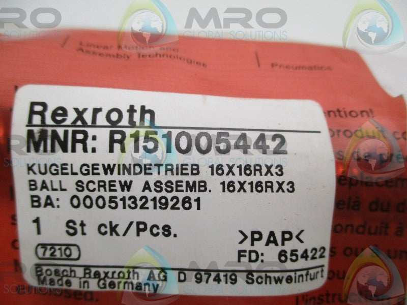 REXROTH R151005442 16X16RX3 BALL SCREW ASSEMBLY * NEW IN FACTORY BAG *