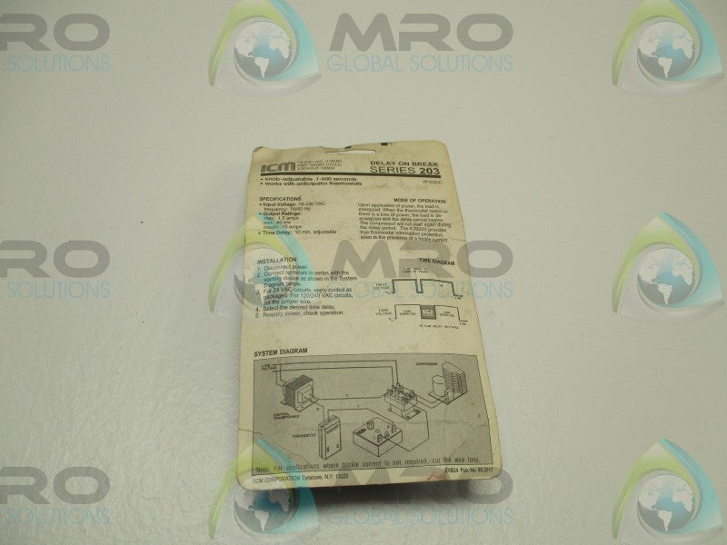 ICM ICM203B DELAY ON BREAK TIMER .03-10MIN. * NEW IN ORIGINAL PACKAGE *