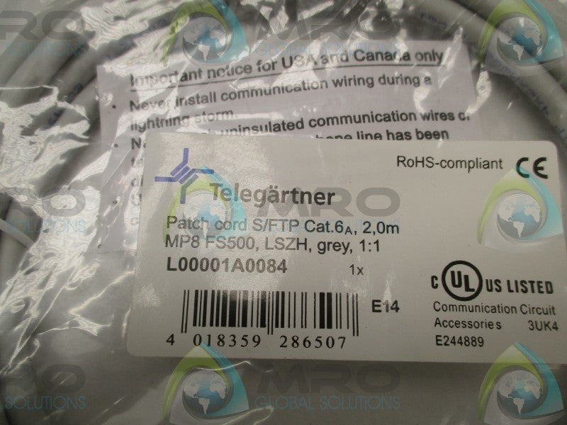 TELEGARTNER L00001A0084 PATCH CORD * NEW IN FACTORY BAG *