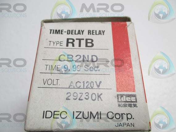 IDEC RTB-CB2ND TIME-DELAY RELAY 9.99sec. * NEW IN BOX *