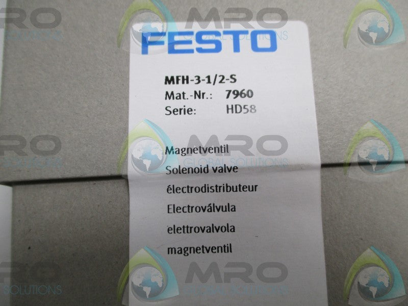 FESTO MFH-3-1/2-S SOLENOID VALVE * FACTORY SEALED *