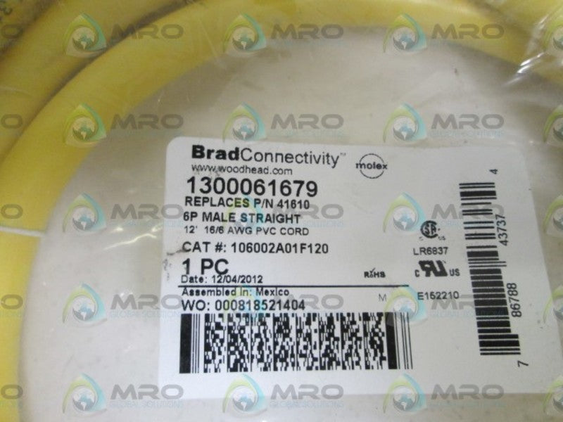 BRAD CONNECTIVITY 6P MALE STRAIGHT CORD 1300061679 * NEW IN FACTORY BAG *