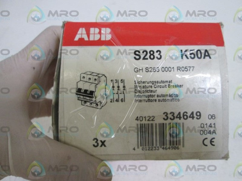 LOT OF 3 ABB CIRCUIT BREAKER S283 K50A *NEW IN BOX*