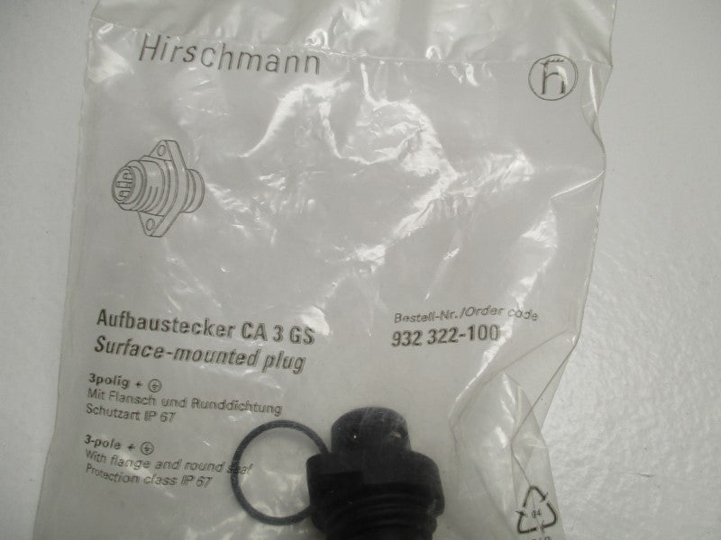 HIRSCHMANN 932322-100 SURFACE MOUNTED PLUG * NEW IN FACTORY BAG *