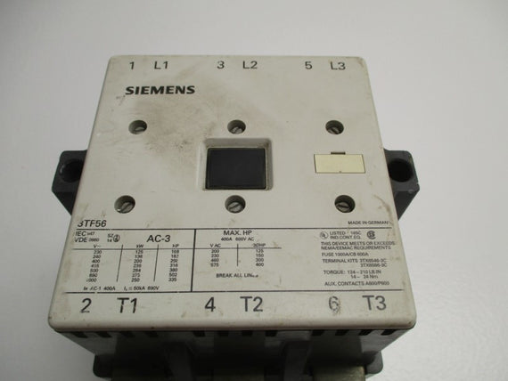 SIEMENS 3TF56 CONTACTOR 400A 600VAC * USED *