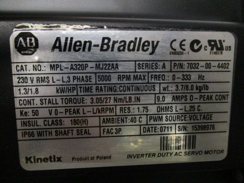 ALLEN BRADLEY MPL-A320P-MJ22AA SER. A SERVO MOTOR RPM: 5000 * NEW IN BOX*