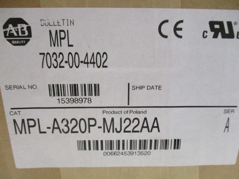 ALLEN BRADLEY MPL-A320P-MJ22AA SER. A SERVO MOTOR RPM: 5000 * NEW IN BOX*