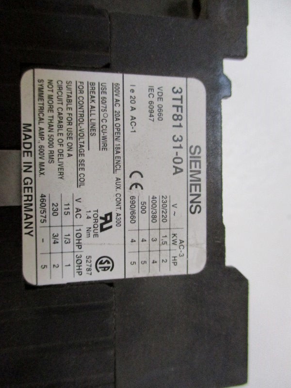 SIEMENS 3TF8131-0A 110V UNMP