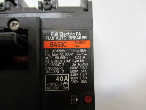 FUJI ELECTRIC SA53C BB3BSC-040 CIRCUIT BREAKER 40A 220VAC NSNP