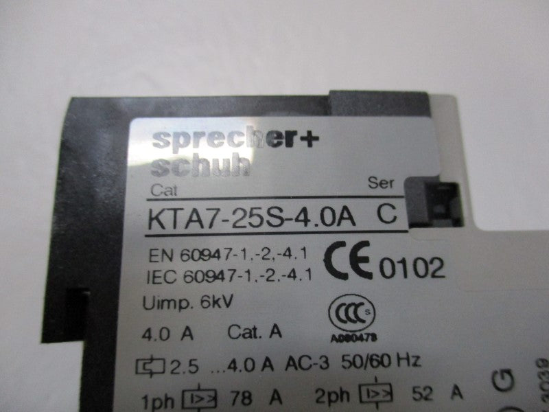 SPRECHER+SCHUH KTA7-25S-4A CIRCUIT BREAKER 2.5-4.0A NSMP