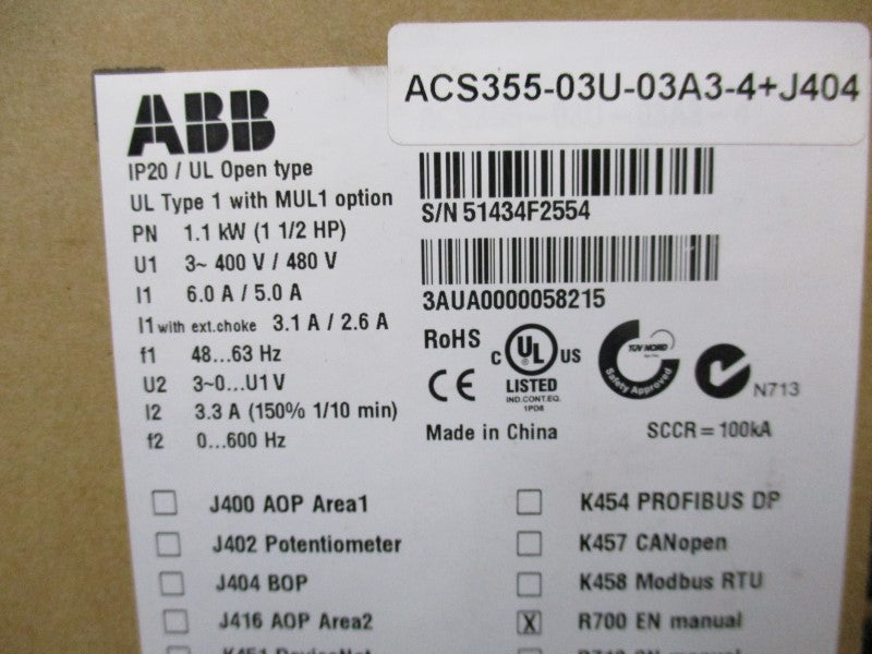 ABB ACS355-03U-03A3-4+J404 NSMP