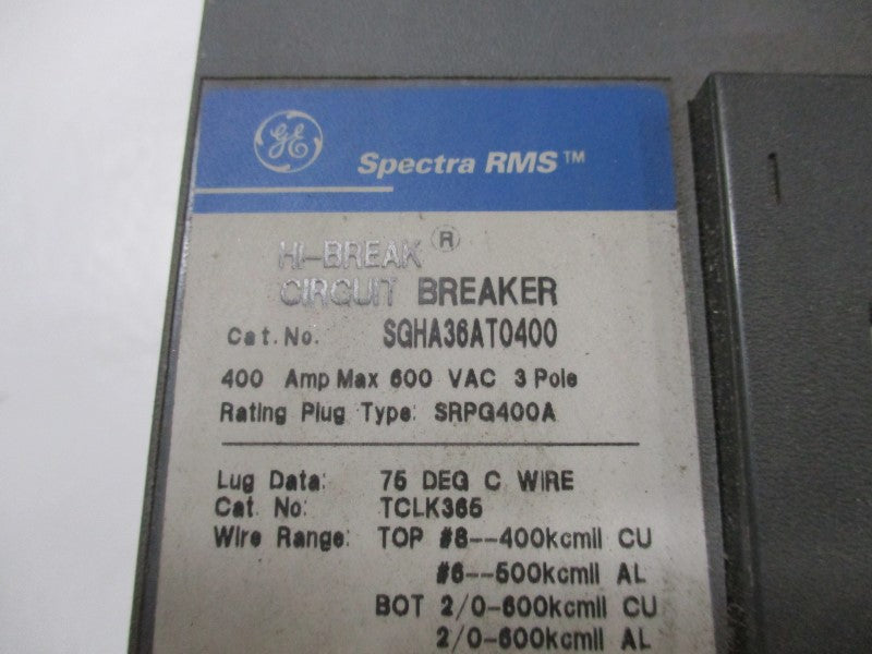 GENERAL ELECTRIC SGHA36AT0400 CIRCUIT BREAKER 400A 600VAC UNMP