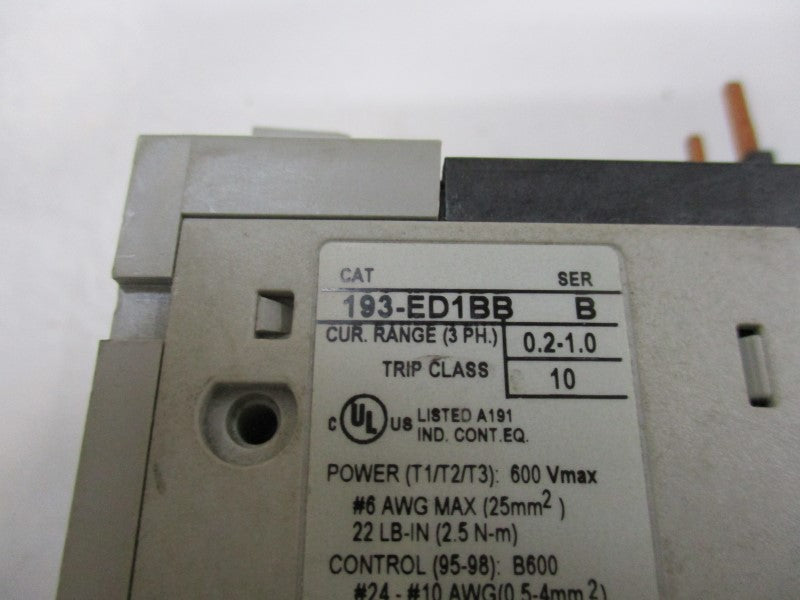 ALLEN BRADLEY 193-ED1BB OVERLOAD RELAY SER. B 0.2-1.0A UNMP