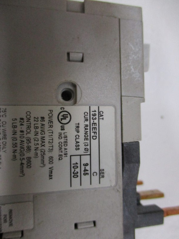ALLEN BRADLEY 193-EEFD OVERLOAD RELAY SER. C 9-45A (AS PICTURED) UNMP
