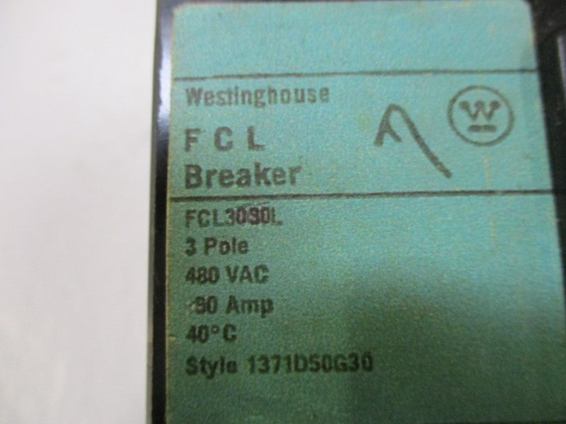 WESTINGHOUSE FCL3090L CIRCUIT BREAKER 90A 480VAC UNMP