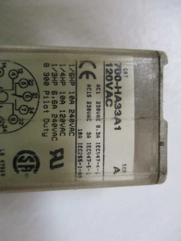 ALLEN BRADLEY 700-HA33A1 RELAY SER. A 120VAC 10A UNMP