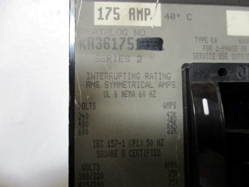 SQUARE D KA36175 CIRCUIT BREAKER 175A 600V (GREY) UNMP