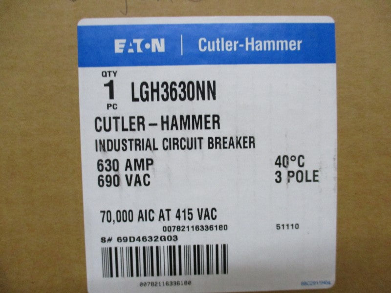 CUTLER HAMMER LGH3630NN CIRCUIT BREAKER 630A 690VAC NSMP